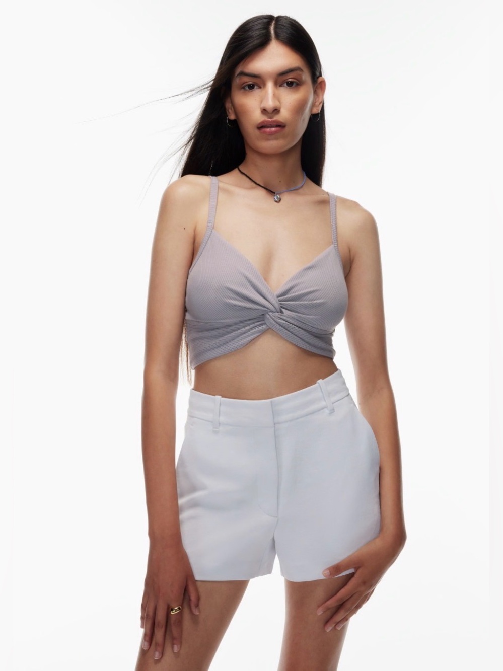 Aritzia Wilfred Bay Tank Ribbed Twist Front Ardoise Lilac Crop Top Shirt Sz M